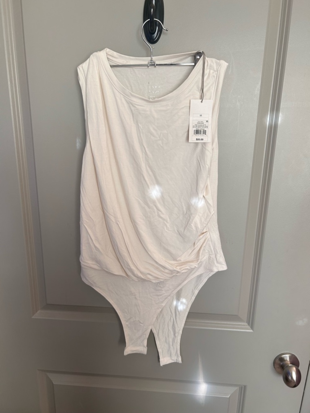 NWT Women's Cream Sleeveless Ruched Bodysuit Top